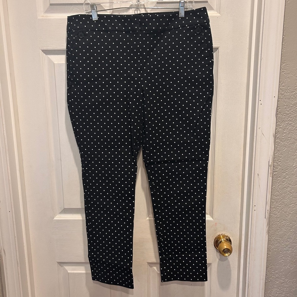 LOFT Marisa Skinny Ankle Pants Black‎ White Polka Dot Womens Size 14 Career